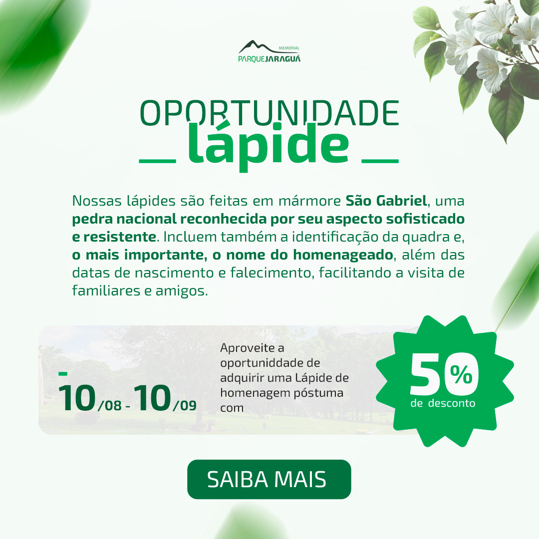 Oportunidade Lápide Agosto